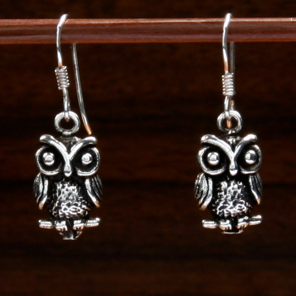 sterling silver perched owl pendant earrings