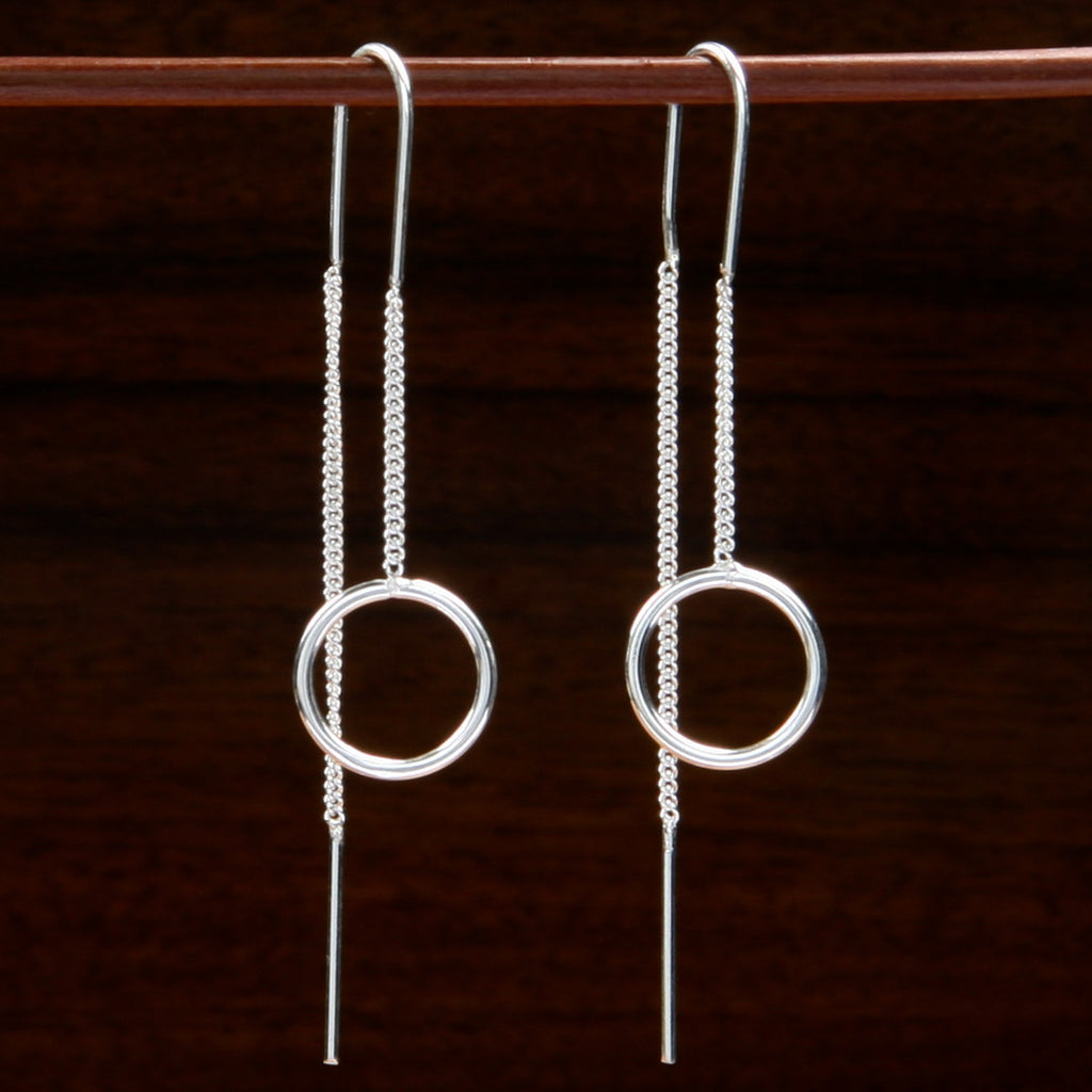 sterling silver hoop and chain threader earrings