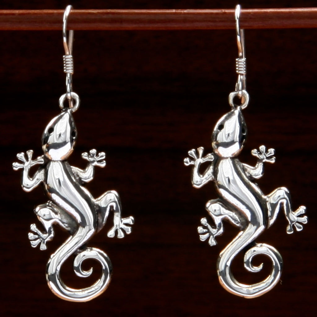 sterling silver gecko shaped pendant earrings