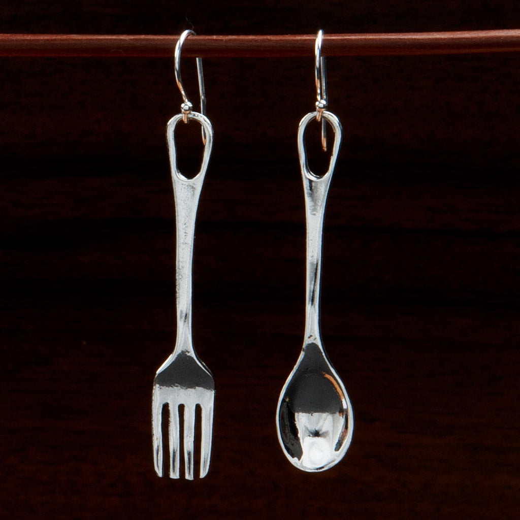 Sterling silver separate spoon and fork earrings