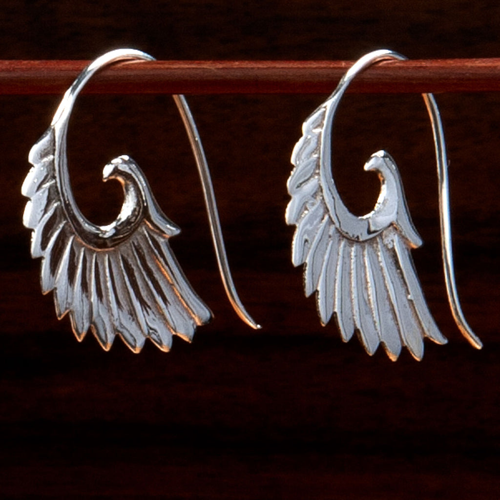 sterling silver phoenix spiral earrings