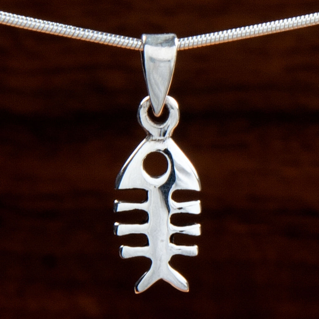 sterling silver pendant in cartoon fishbone skeleton shape