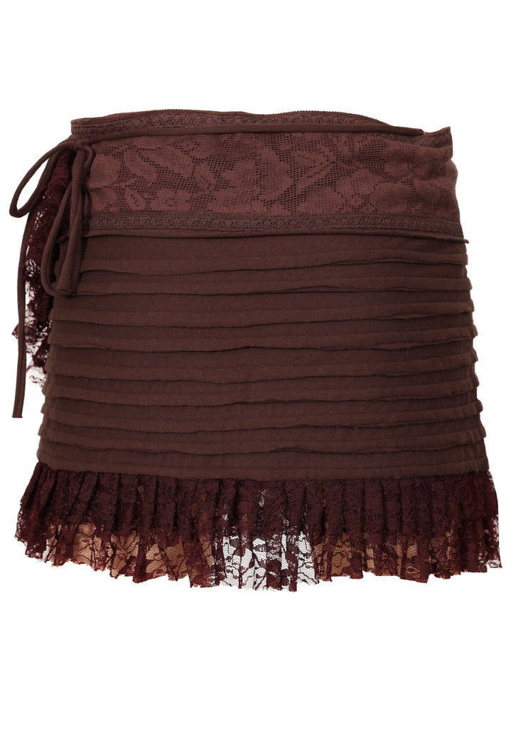 layered multi-textured tribal wrap skirt with lacy hem back