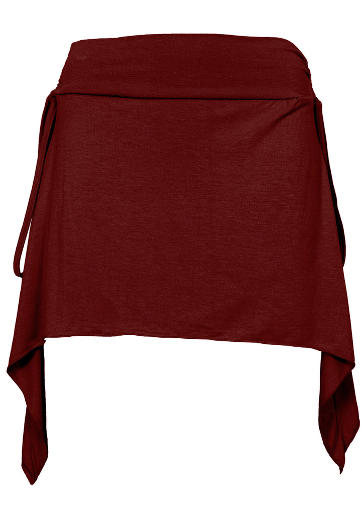 pixie mini skirt in wine red with long ties and side drapes front