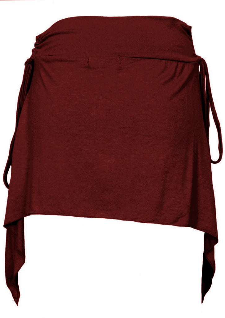 pixie mini skirt in wine red with long ties and side drapes back