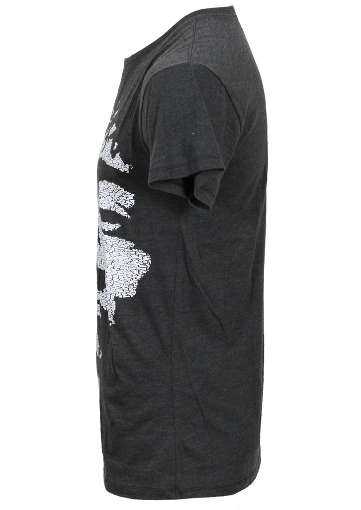 Charcoal Black T-shirt with Jimi Hendrix portrait artwork high contrast side