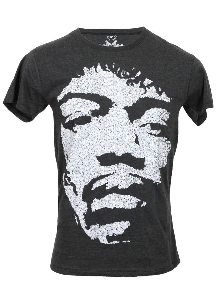Charcoal Black T-shirt with Jimi Hendrix portrait artwork high contrast front
