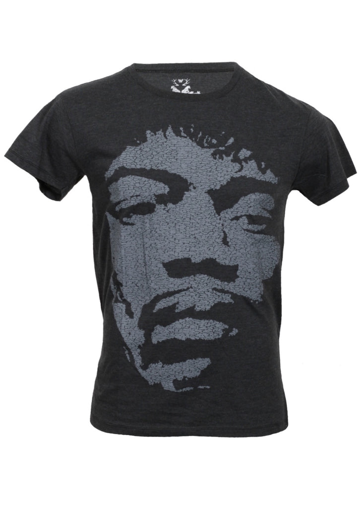 Charcoal Black T-shirt with Jimi Hendrix portrait artwork low contrast front